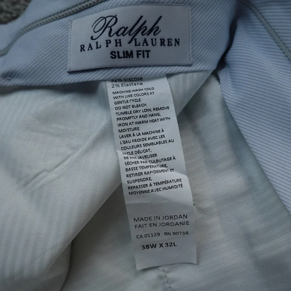 Ralph Lauren Pants Mens 38X32 Gray Slim Fit Chino Dress Slacks Trouser Stretch